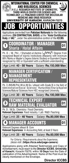 ICCBS University of Karachi Jobs April 2022 Accounts Manager, Technical Expert & Others Latest