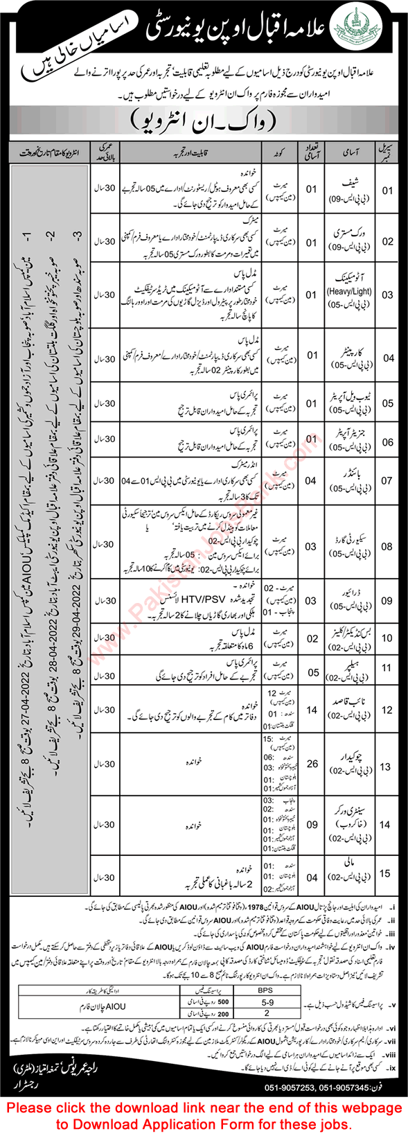 AIOU Jobs April 2022 Online Apply  Walk In Interview Allama Iqbal Open University Latest