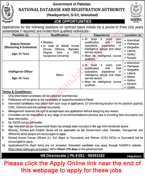 NADRA Jobs May 2022 June Apply Online Deputy Directors & Intelligence Officers Latest