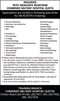 CMH Quetta Postgraduate Training 2022 June Combined Military Hospital FCPS-II / MCPS Latest