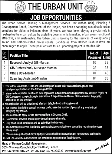 The Urban Unit Mardan Jobs 2022 June GIS Professionals, Surveyors & Others Latest