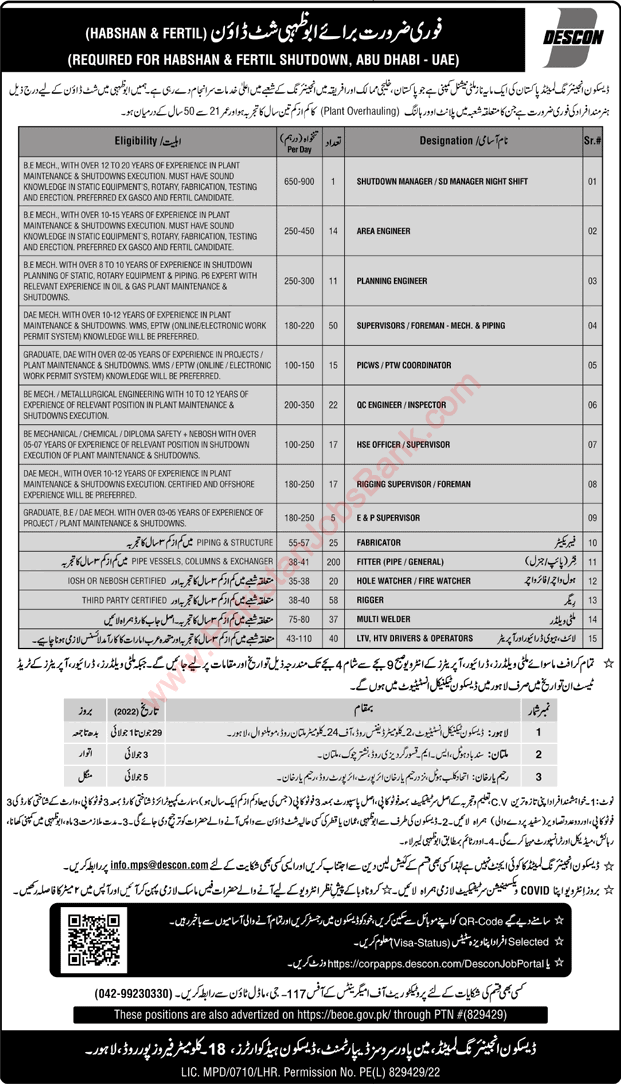 DESCON Engineering Shutdown Jobs June 2022 Fitters, Riggers, Drivers & Others Latest