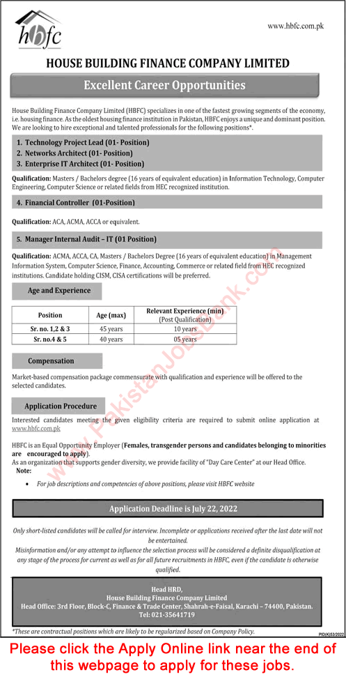 House Building Finance Company Limited Jobs 2022 July Apply Online HBFC Latest
