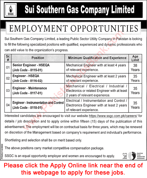 Senior Engineer Jobs in SSGC July 2022 Apply Online Sui Southern Gas Company Limited Latest