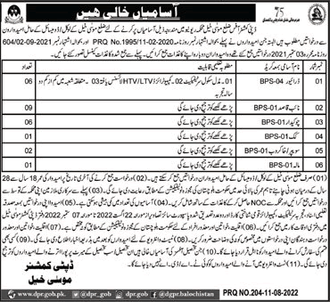 Deputy Commissioner Office Musakhel Jobs 2022 August Naib Qasid, Driver & Others Latest