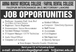 Amna Inayat Medical College Lahore Jobs August 2022 Teaching Faculty & Others Latest