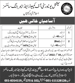 Driver Jobs in FAST National University Islamabad 2022 September Latest