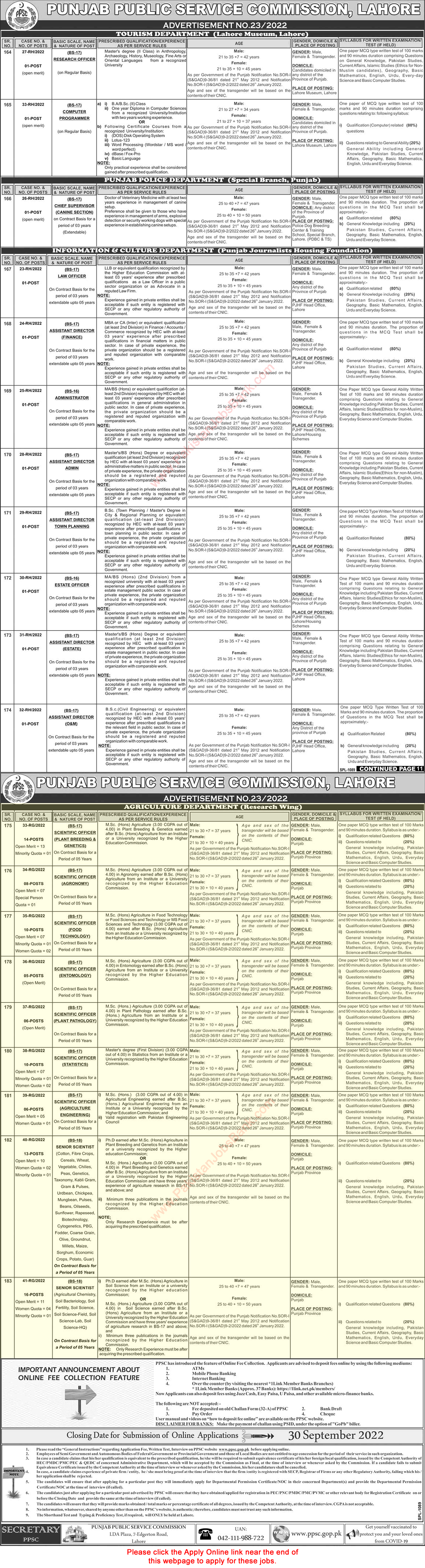 Agriculture Department Punjab Jobs September 2022 PPSC Apply Online Scientific Officers & Senior Scientists Latest