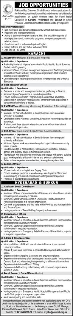 Pakistan Red Crescent Society Sindh Jobs October 2022 Admin / Finance Officer & Others PRCS Latest