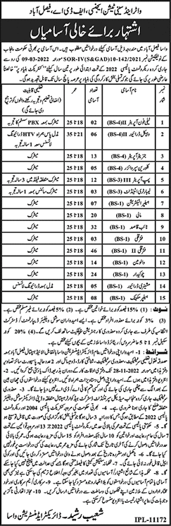 WASA Faisalabad Jobs November 2022 Water and Sanitation Agency Coolie, Naib Qasid & Others Latest