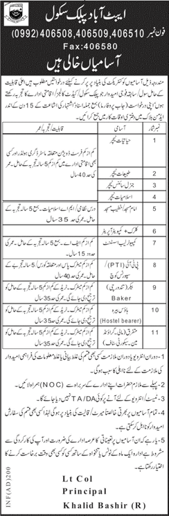 Abbottabad Public School Jobs 2022 November Teachers, Clerks & Others Latest