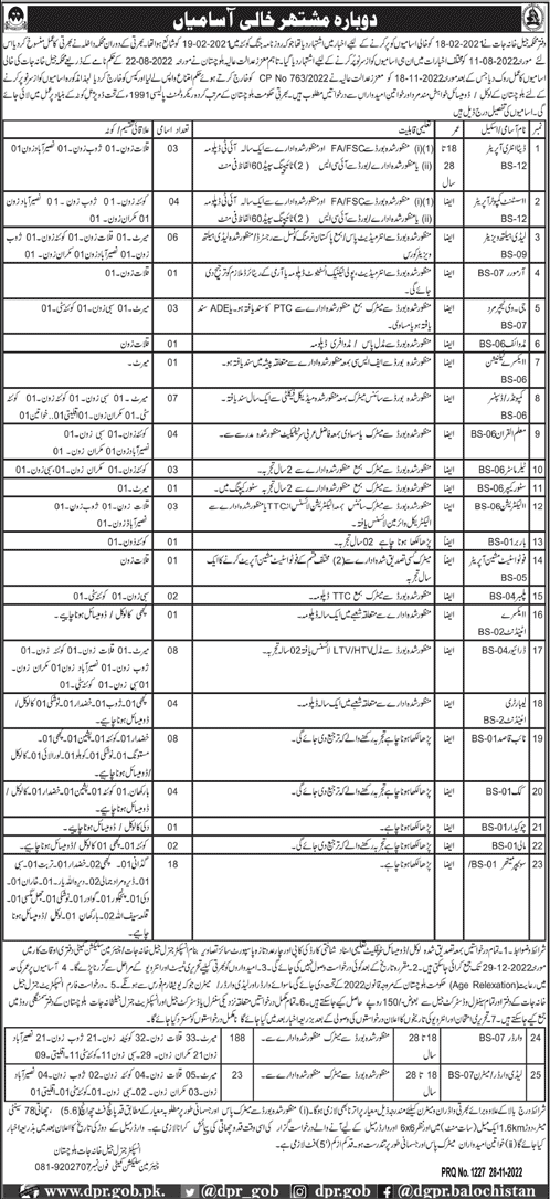 Prison Department Balochistan Jobs December 2022 Warders, Sweepers & Others Latest