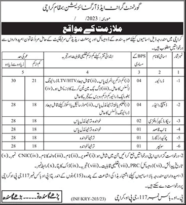 Government Grant Aid Organization Karachi Jobs 2023 Driver & Others Latest