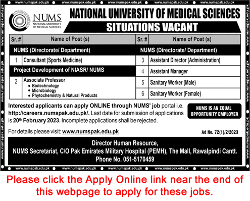 NUMS University Rawalpindi Jobs 2023 February Apply Online Teaching Faculty & Others Latest