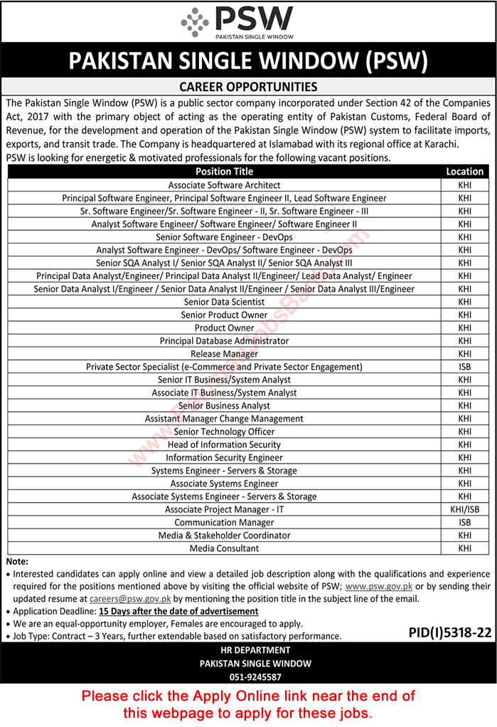 Pakistan Single Window Jobs March 2023 PSW Apply Online Latest