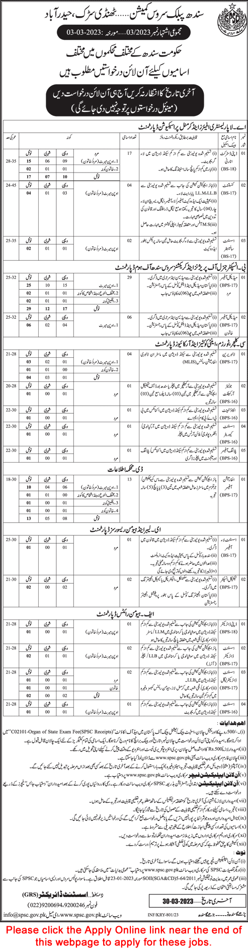 SPSC Jobs March 2023 Apply Online Consolidated Advertisement No 3/2023 03/2023 Latest