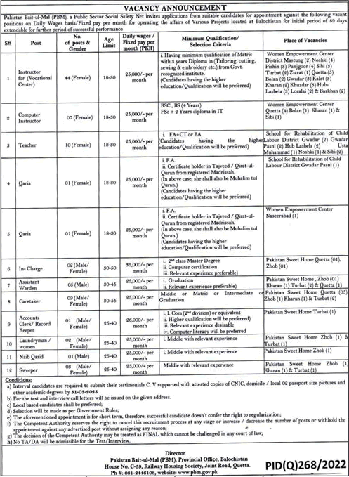 Pakistan Bait Ul Mal Jobs 2023 March Instructors & Others Latest