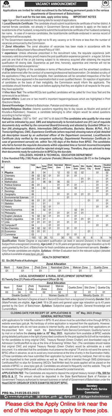 BPSC Jobs March 2023 April Online Apply Balochistan Public Service Commission Latest