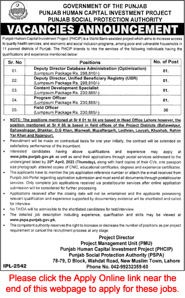 Punjab Social Protection Authority Jobs 2023 April Online Apply PSPA Field Officers & Others Latest