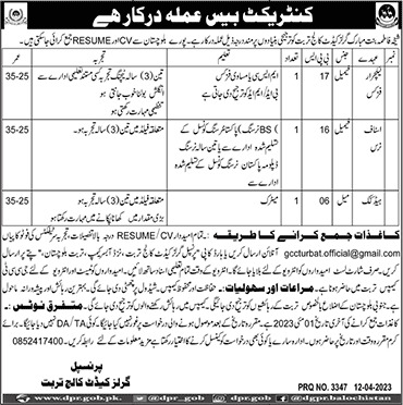 Sheikha Fatima Bint Mubarak Girls Cadet College Turbat Jobs April 2023 Lecturer, Nurse & Cook Latest