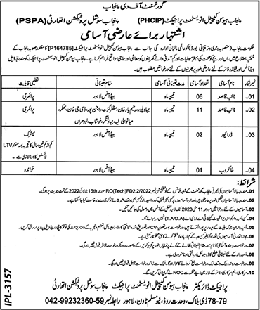 Punjab Social Protection Authority Jobs May 2023 Naib Qasid, Drivers & Khakroob PHCIP PSPA Latest