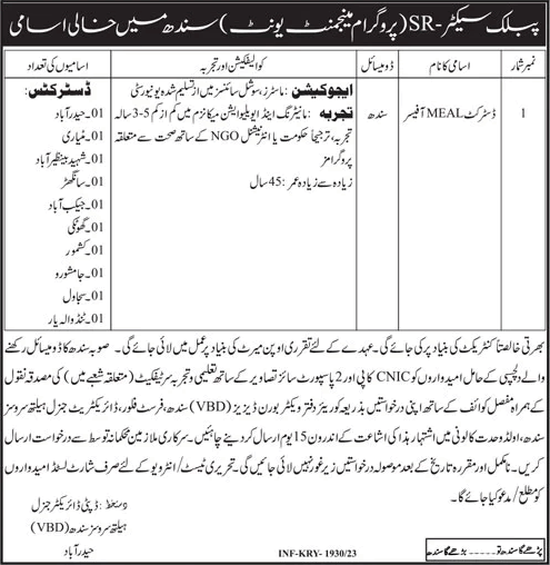 District Meal Officer Jobs in Directorate General Health Services Sindh 2023 May VBD Latest