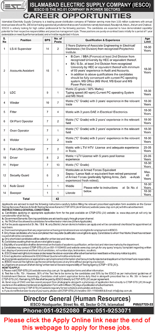 IESCO Jobs June 2023 WAPDA Online Apply Islamabad Electric Supply Company Helpers & Others Latest