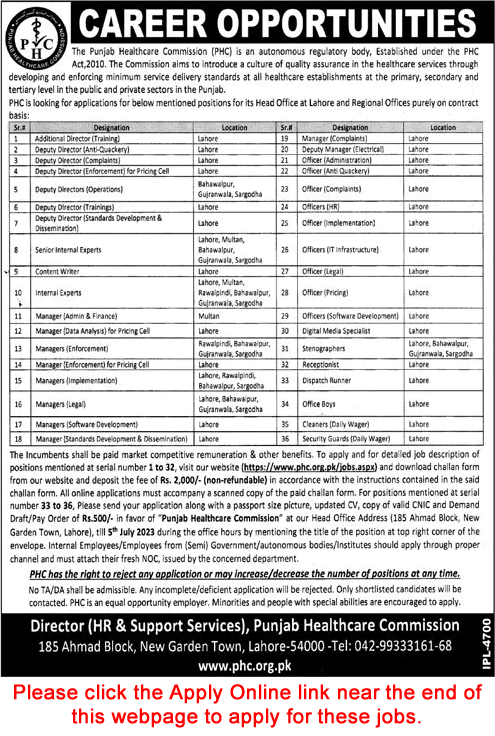 Punjab Healthcare Commission Jobs June 2023 PHC Online Application Form Deputy Directors & Others Latest