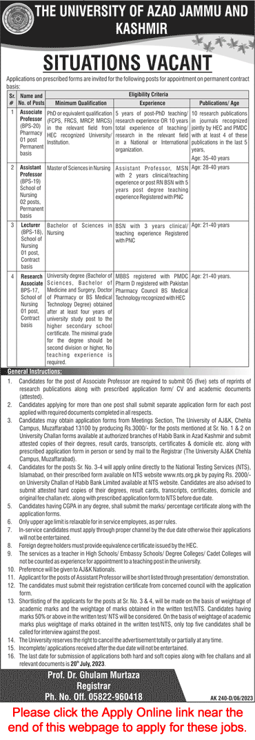 University of AJK Muzaffarabad Jobs June 2023 July Apply Online Teaching Faculty & Research Associate Latest