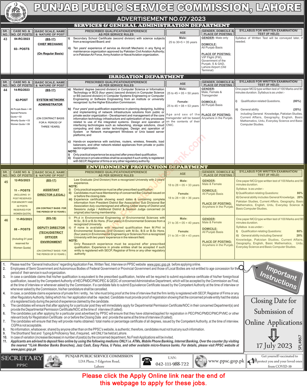 Environment Protection Department Punjab Jobs June 2023 July PPSC Apply Online Assistant / Deputy Directors Latest