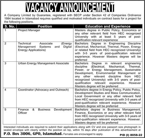 PO Box 3006 GPO Islamabad Jobs 2023 June / July Technical Associates & Others Latest