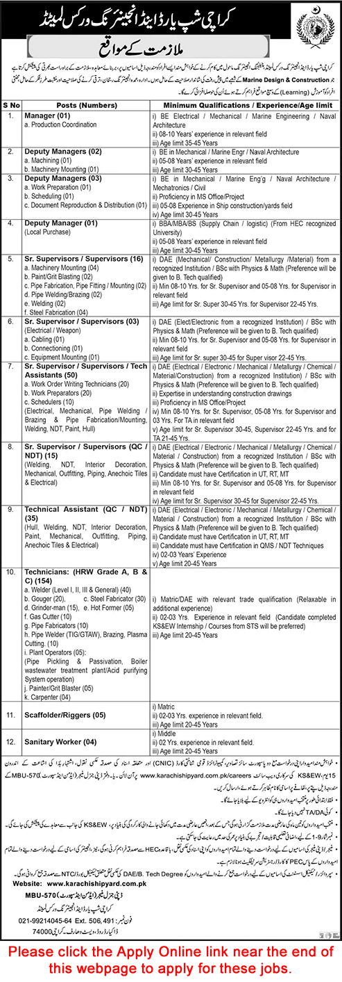 Karachi Shipyard and Engineering Works Jobs July 2023 KSEW Apply Online Technicians, Supervisors & Others Latest