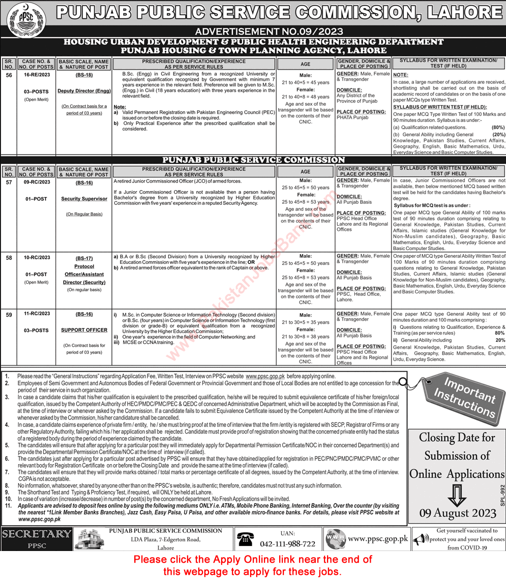 PPSC Jobs July 2023 Apply Online Consolidated Advertisement No 09/2023 9/2023 Latest