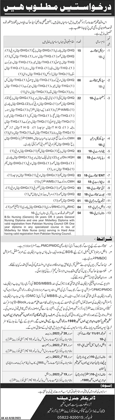 Health Department AJK Jobs September 2023 Staff Nurses, Medical Specialists & Others Latest