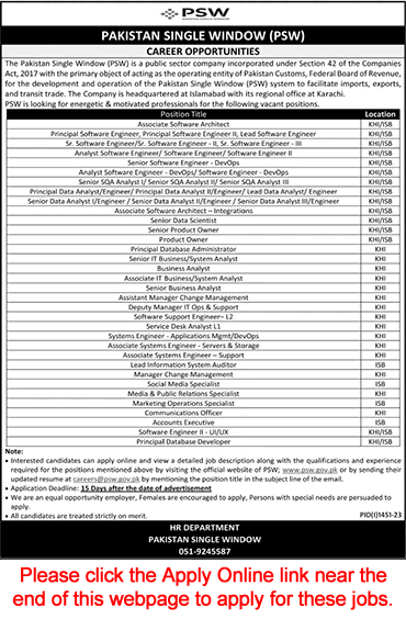 Pakistan Single Window Jobs September 2023 PSW Online Apply Software Engineers, Analysts & Others Latest