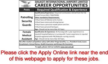 Sialkot International Airport Jobs September 2023 Apply Online Security Guards & Female Medical Assistant Latest