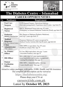 The Diabetes Centre Islamabad Jobs September 2023 Dispenser, Nurses & Others Latest