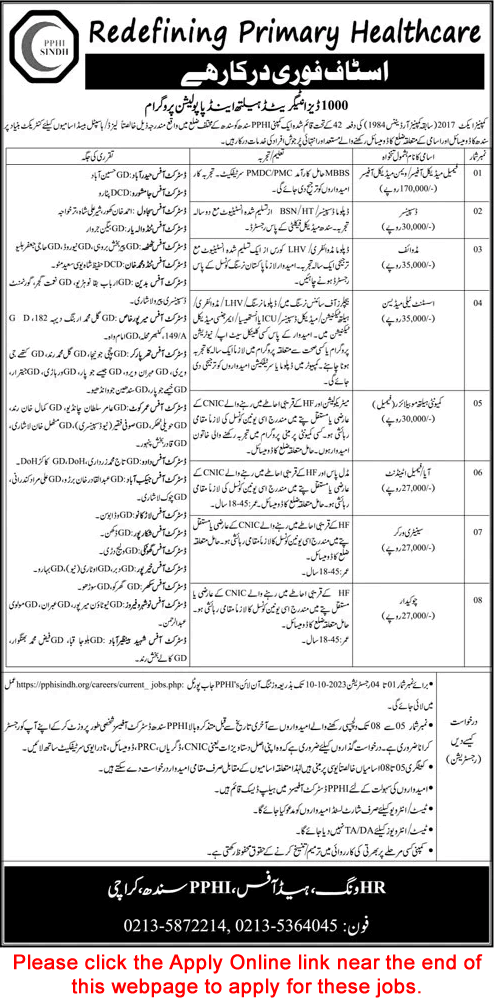 PPHI Sindh Jobs September 2023 Apply Online People's Primary Healthcare Initiative Latest