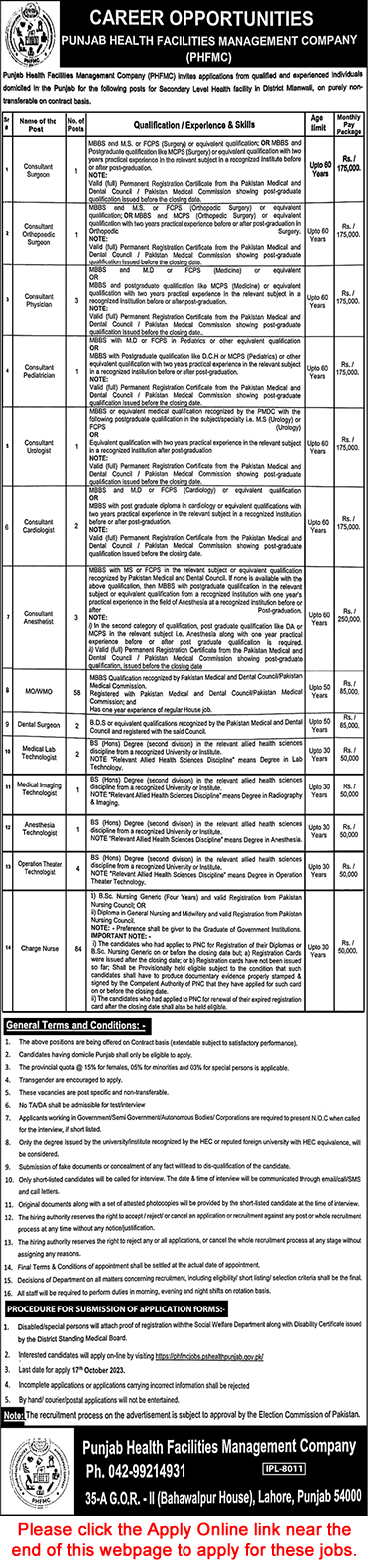 PHFMC Punjab Jobs September 2023 Apply Online Nurses, Medical Officers, Consultants & Others Latest