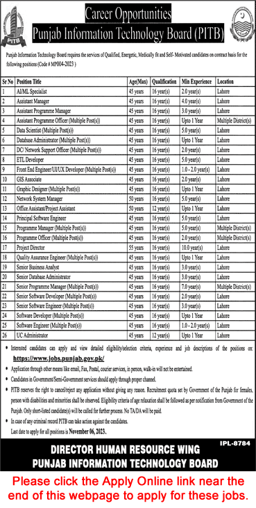 PITB Jobs October 2023 Apply Online Punjab Information Technology Board Latest