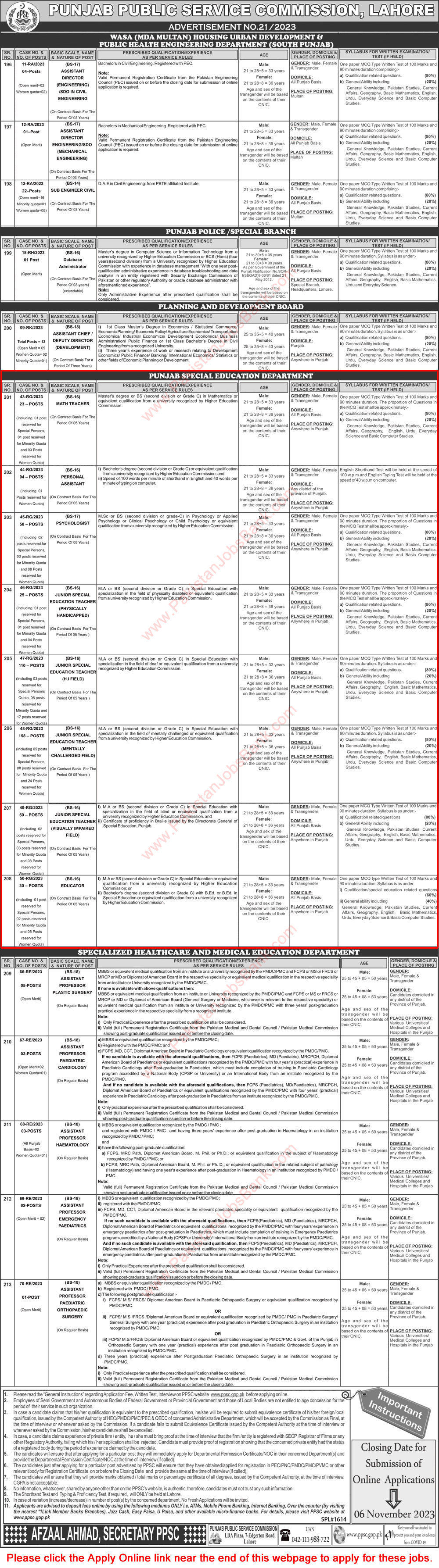 Punjab Special Education Department Jobs October 2023 PPSC Junior Special Education Teachers & Others