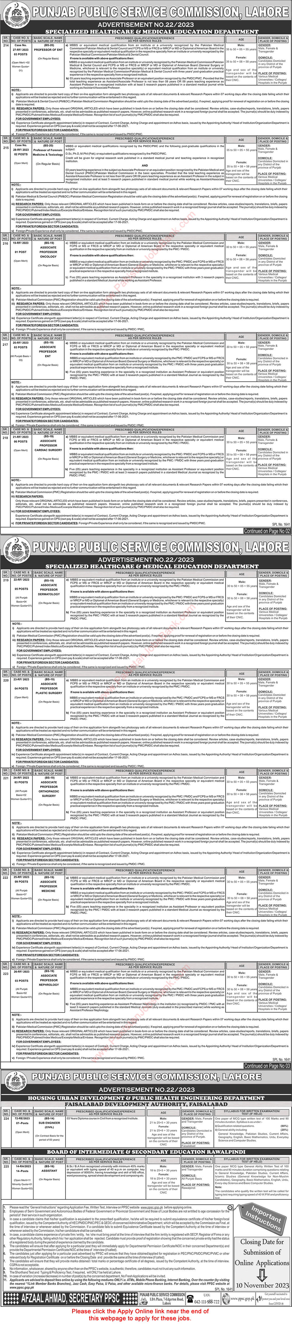 PPSC Jobs October 2023 Consolidated Advertisement No 22/2023 Online Apply Latest