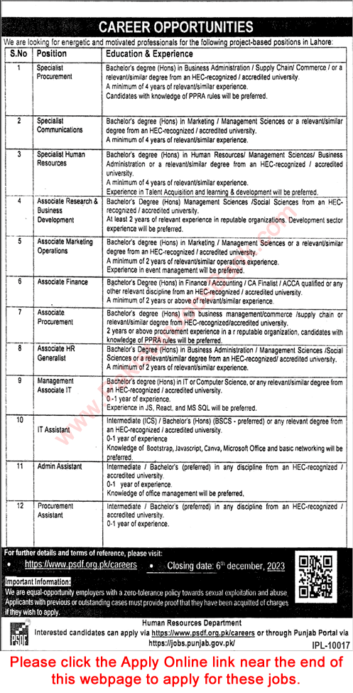 PSDF Lahore Jobs November 2023 Apply Online Punjab Skill Development Fund Latest