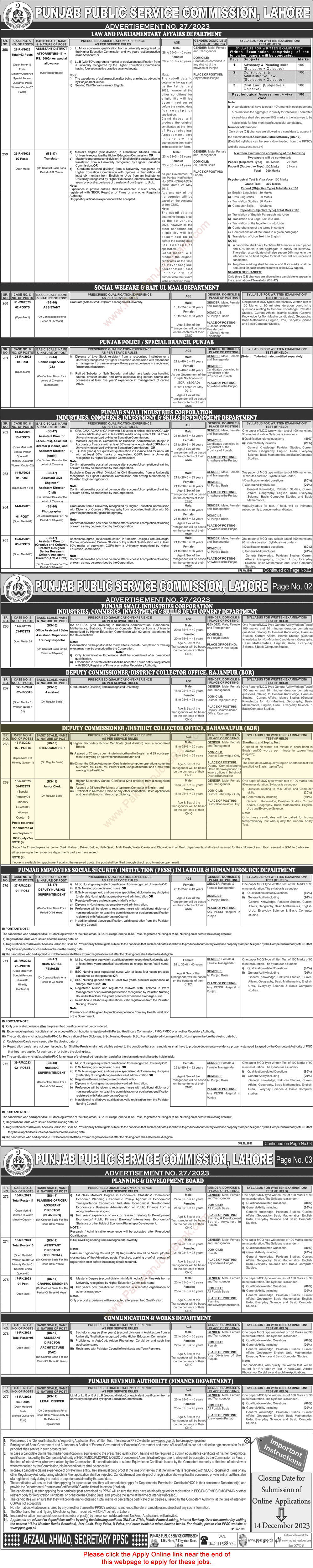 Revenue Department Bahawalpur Jobs 2023 November PPSC Apply Online Clerks & Stenographers at Deputy Commissioner District Collector Office BOR Latest