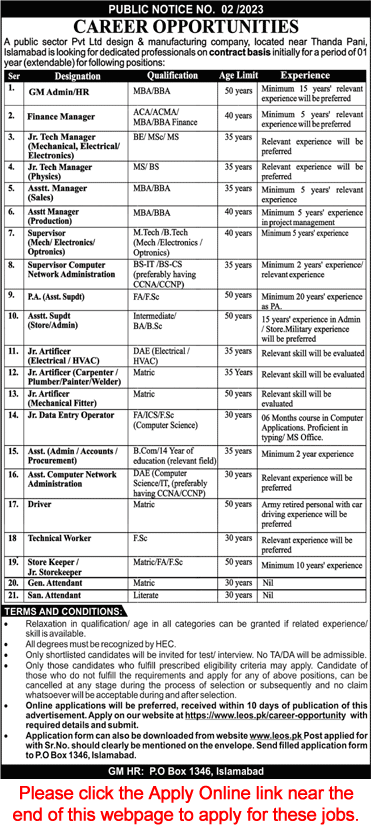 PO Box 1346 Islamabad Jobs 2023 December LEOS Apply Online Latest