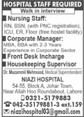 Niazi Hospital Lahore Jobs December 2023 / 2024 Nurses & Others Walk in Interview Latest