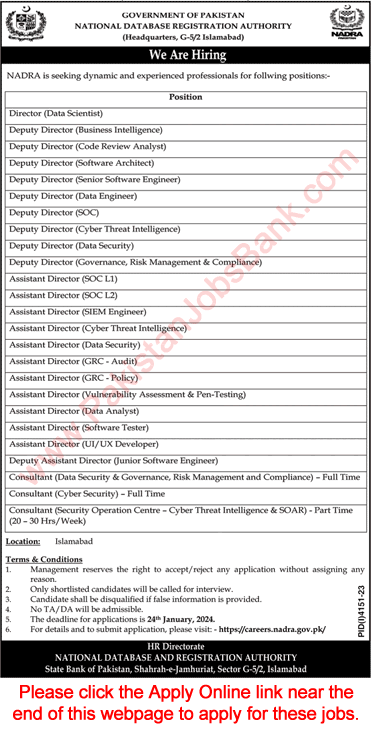 NADRA Islamabad Jobs 2024 Online Apply Deputy / Assistant Directors & Others Latest