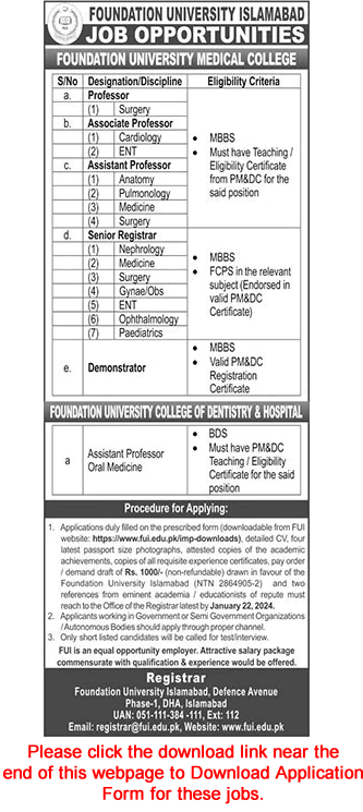 Foundation University Islamabad Jobs 2024 Application Form Teaching Faculty Latest