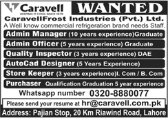 Caravell Frost Industries Lahore Jobs 2024 Latest