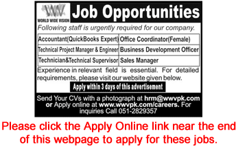 World Wide Vision Islamabad Jobs 2024 WWV Apply Online Latest